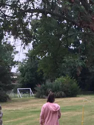 playing swingball in the garden