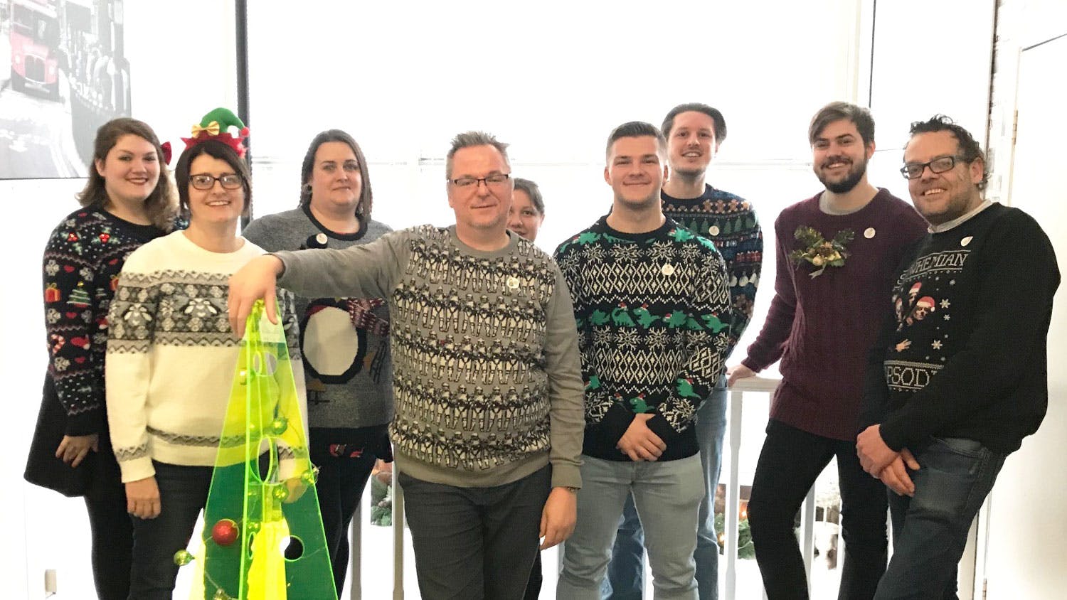 The Bright World Team sporting their festive knits