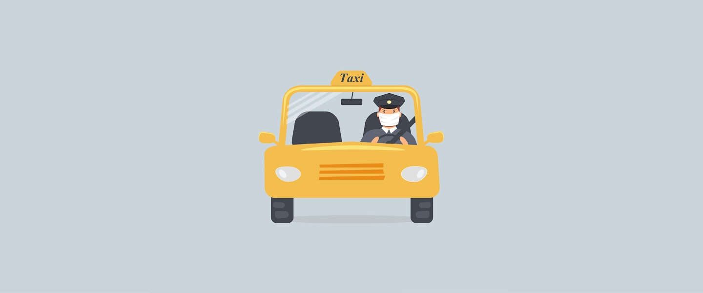 Covid-Safe Travel with driver wearing mask 