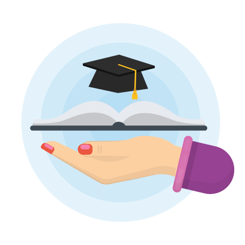 hand holding book and mortar board