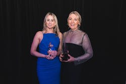 Lana Foster and Charlotte Hamson with their ST Study Travel Trophies