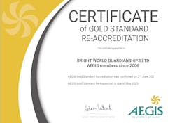 AEGIS Gold Standard Certificate 