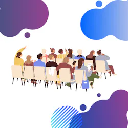 People at conference on chairs vector