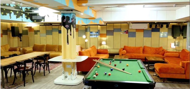 Pool table and sofas 