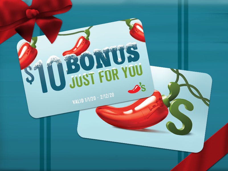 Free $10 ebonus gift card when you buy $50 in Chili's Gift Cards