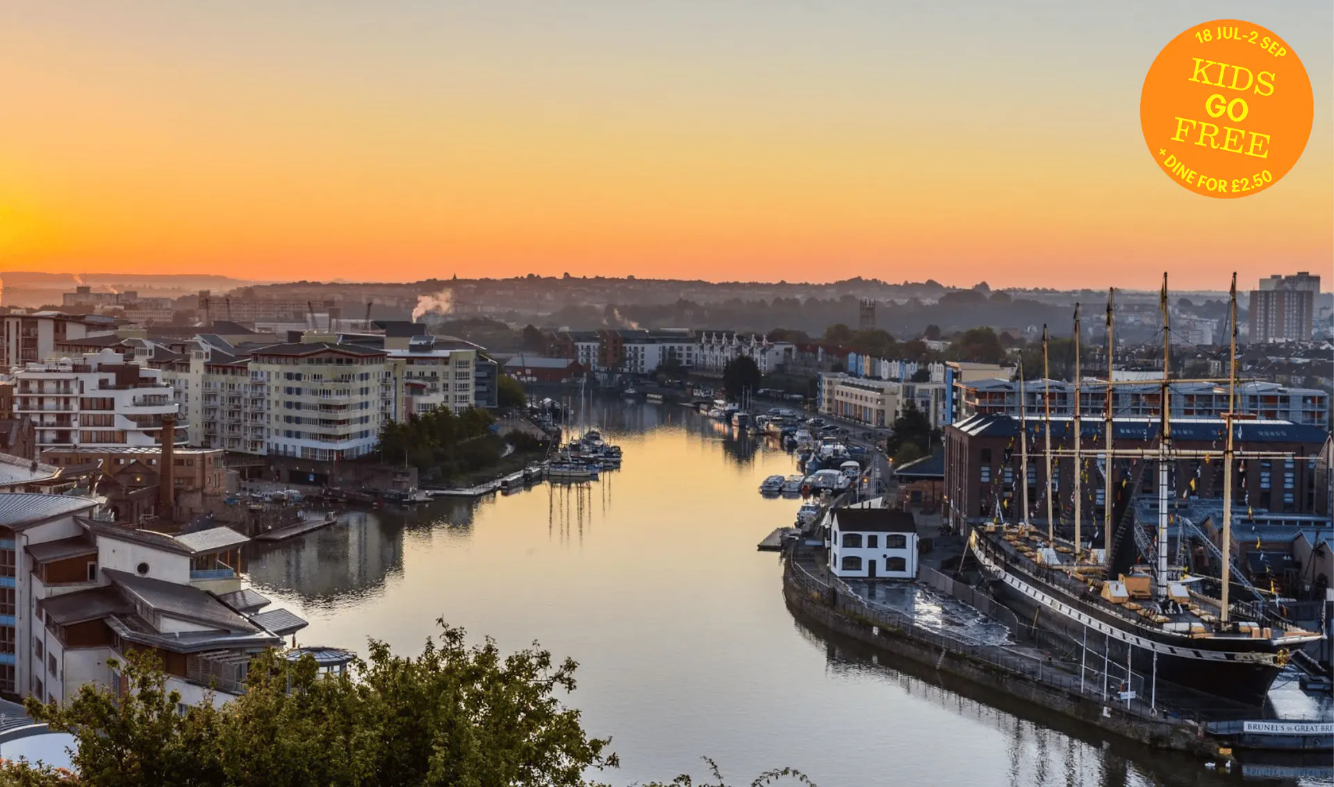 Bristol Harbour Sunset Image with Bristol Dockyards