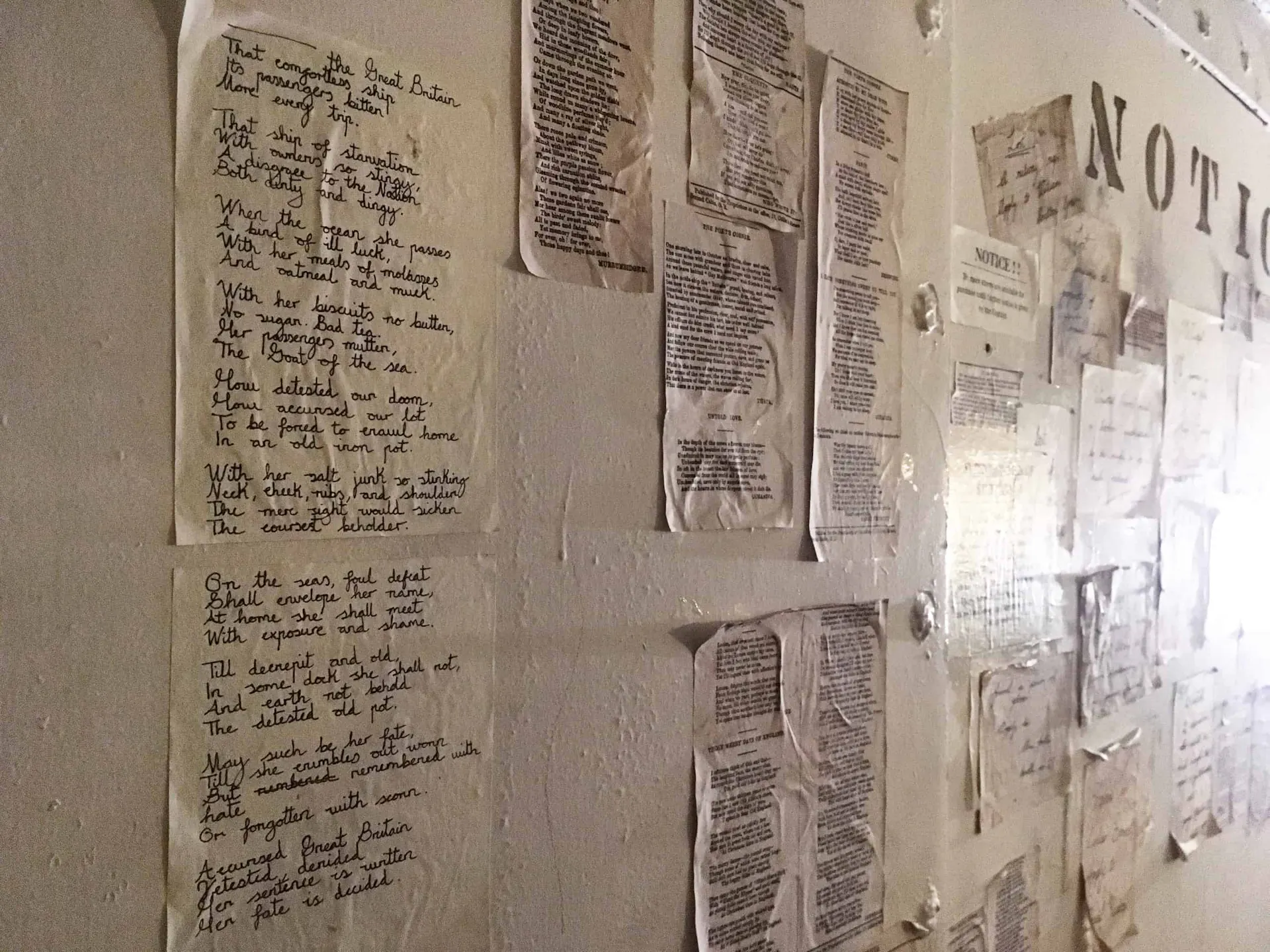 Poems pinned up in steerage 