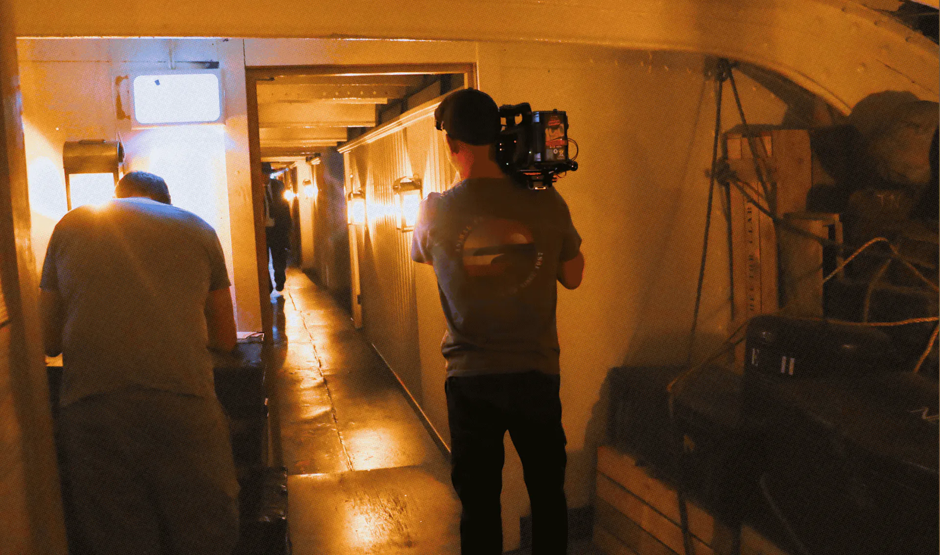 Film crew filming on the SS Great Britain