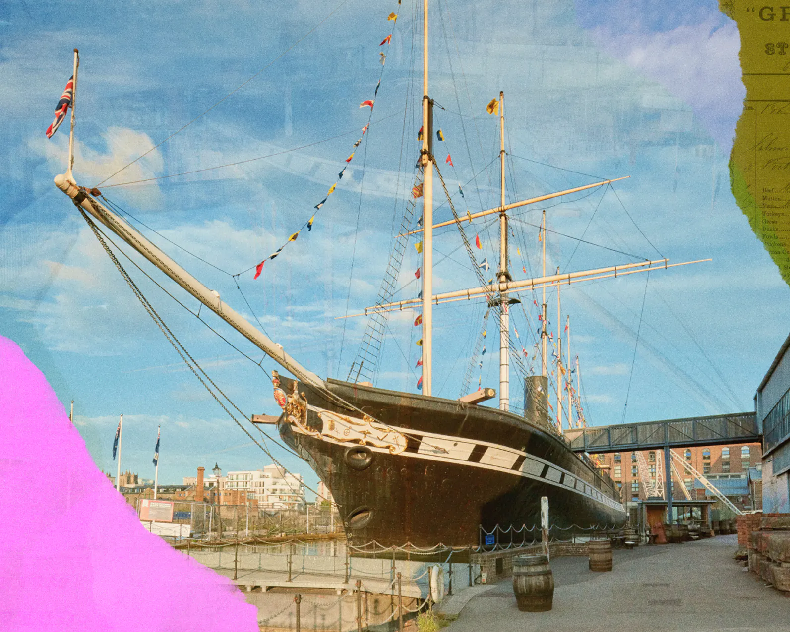 A wide shot of the SS Great Britain on the glass sea