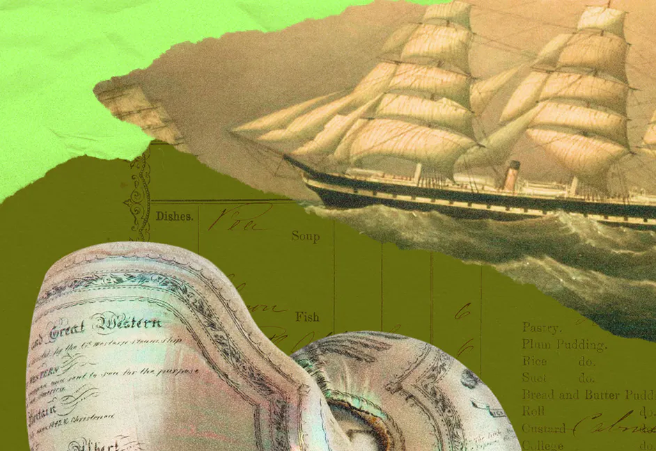 Brunel Institute collage with maritime shell and SS Great Britain painting