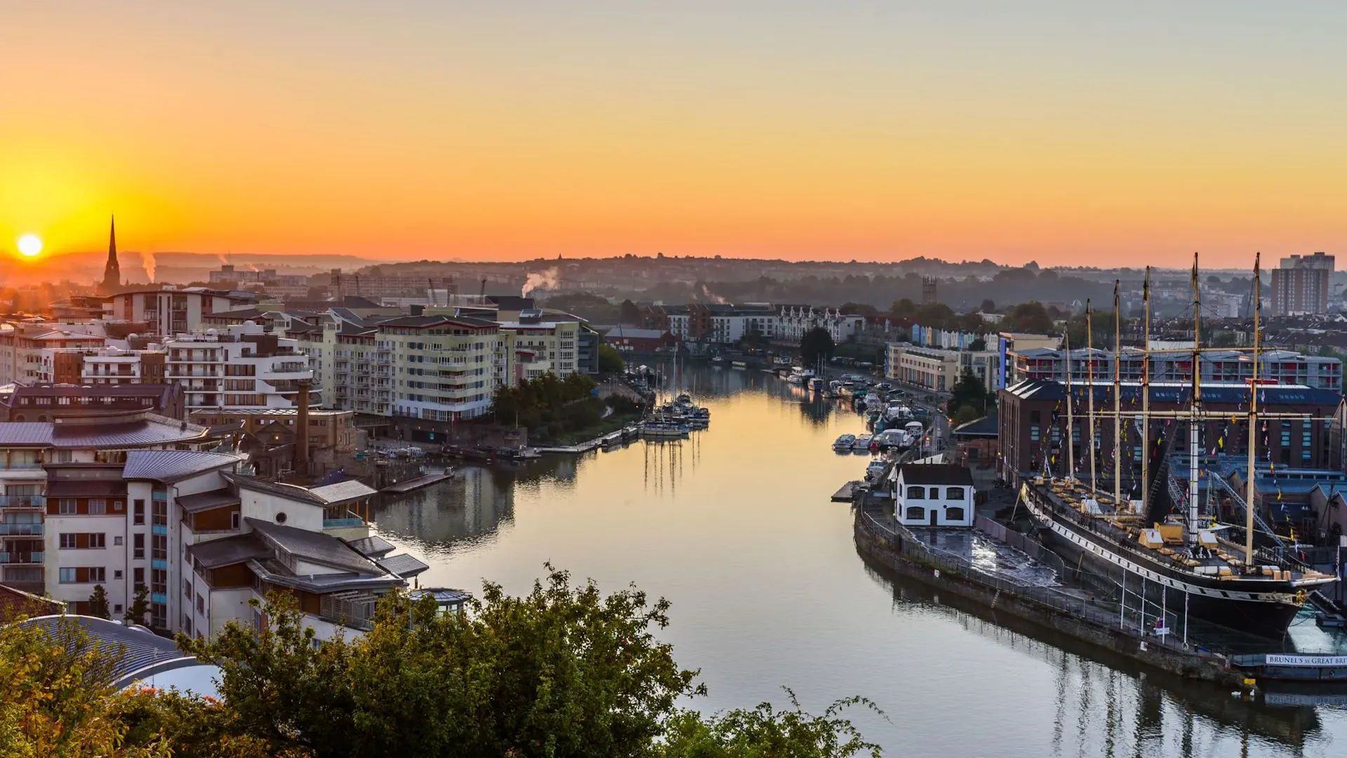 Bristol Harbour photo at sun set with SS Great Britain 