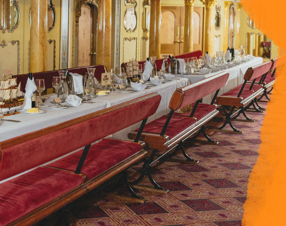A photo of the SS Great Britain's First-Class Dining Saloon, situated within the Bristol Dockyards site