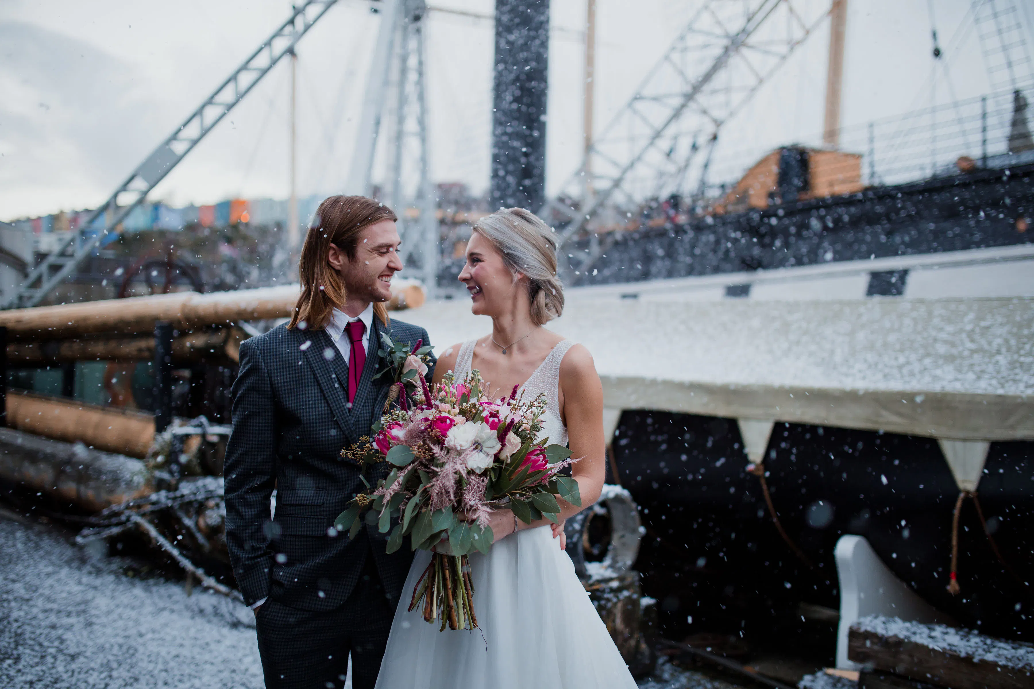 Bristol Dockyards Winter Wedding with Bride & Groom
