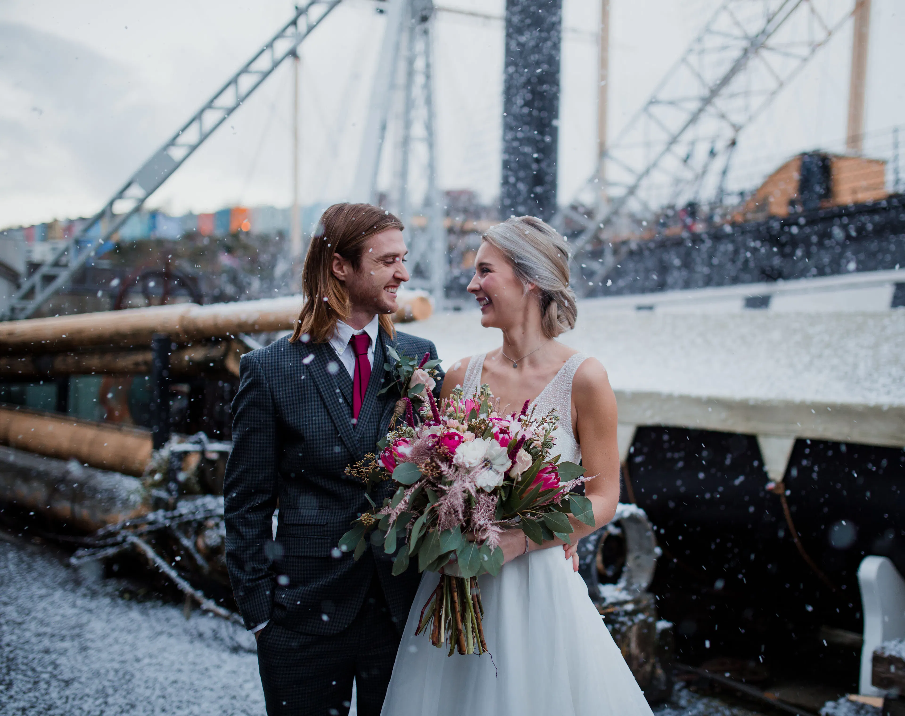 Bristol Dockyards Winter Wedding with Bride & Groom 