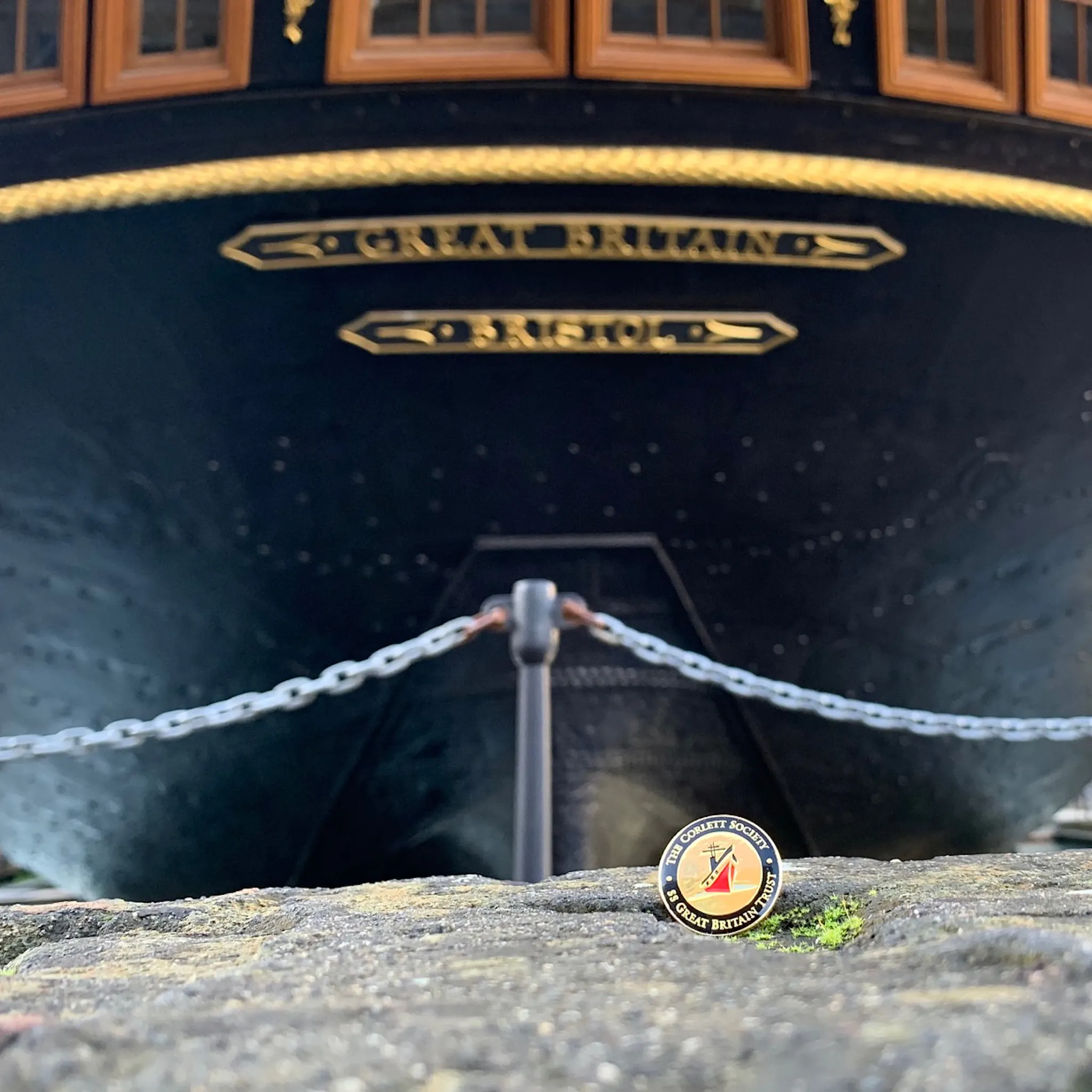 Corlett pin with the SS Great Britain in the background