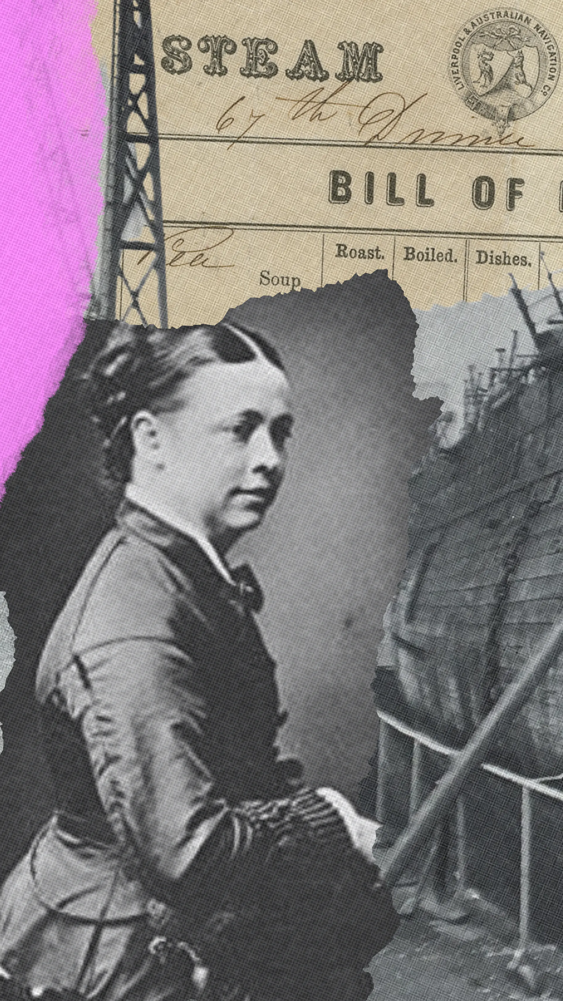 Collage of Historical photo of passenger and SS Great Britain
