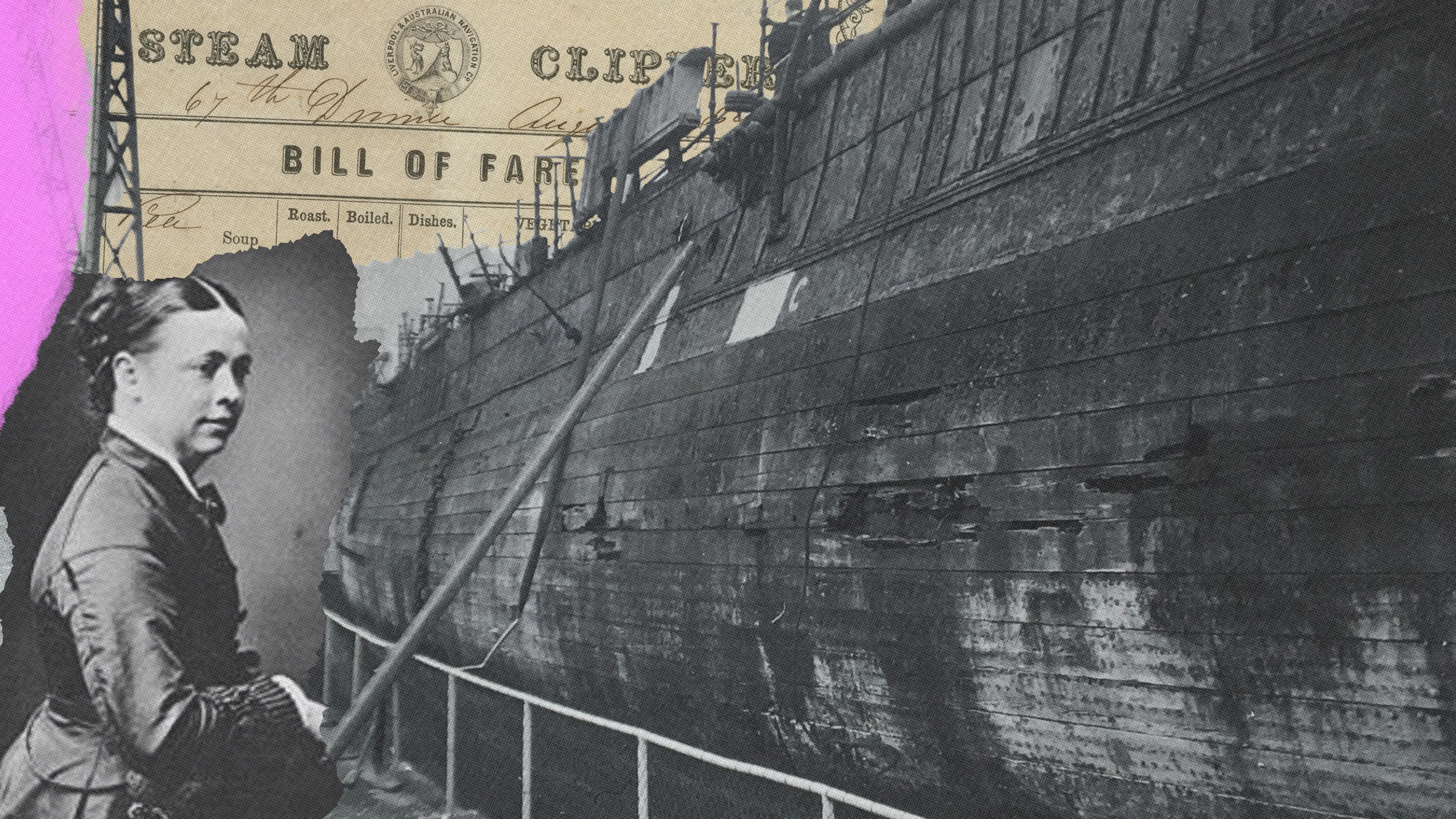 Collage of Historical photo of passenger and SS Great Britain