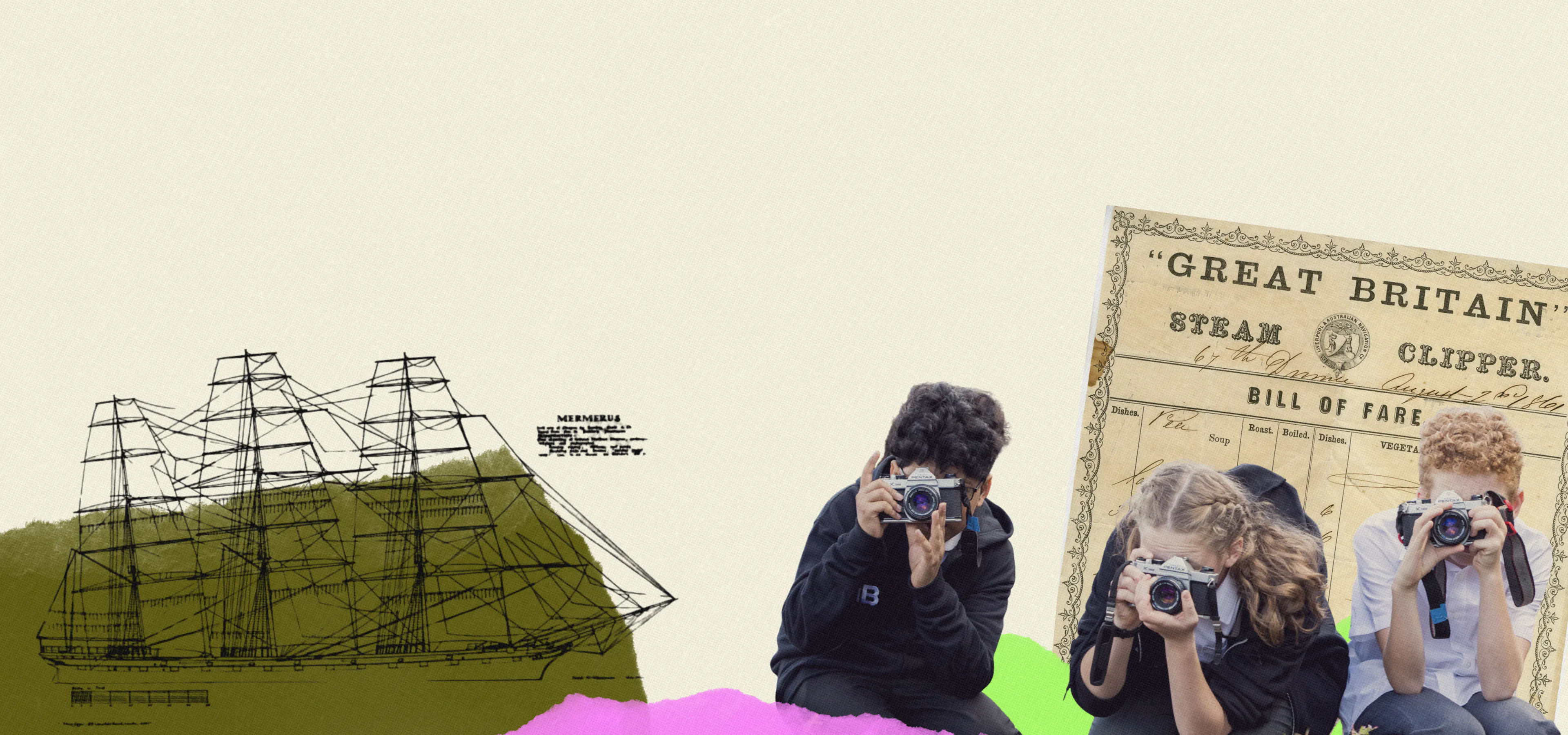 Collage of school trips and historical objects at Bristol Dockyards