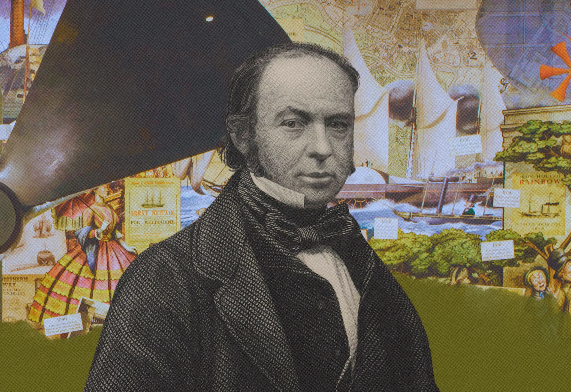 Brunel in front of a Brunel Collage 