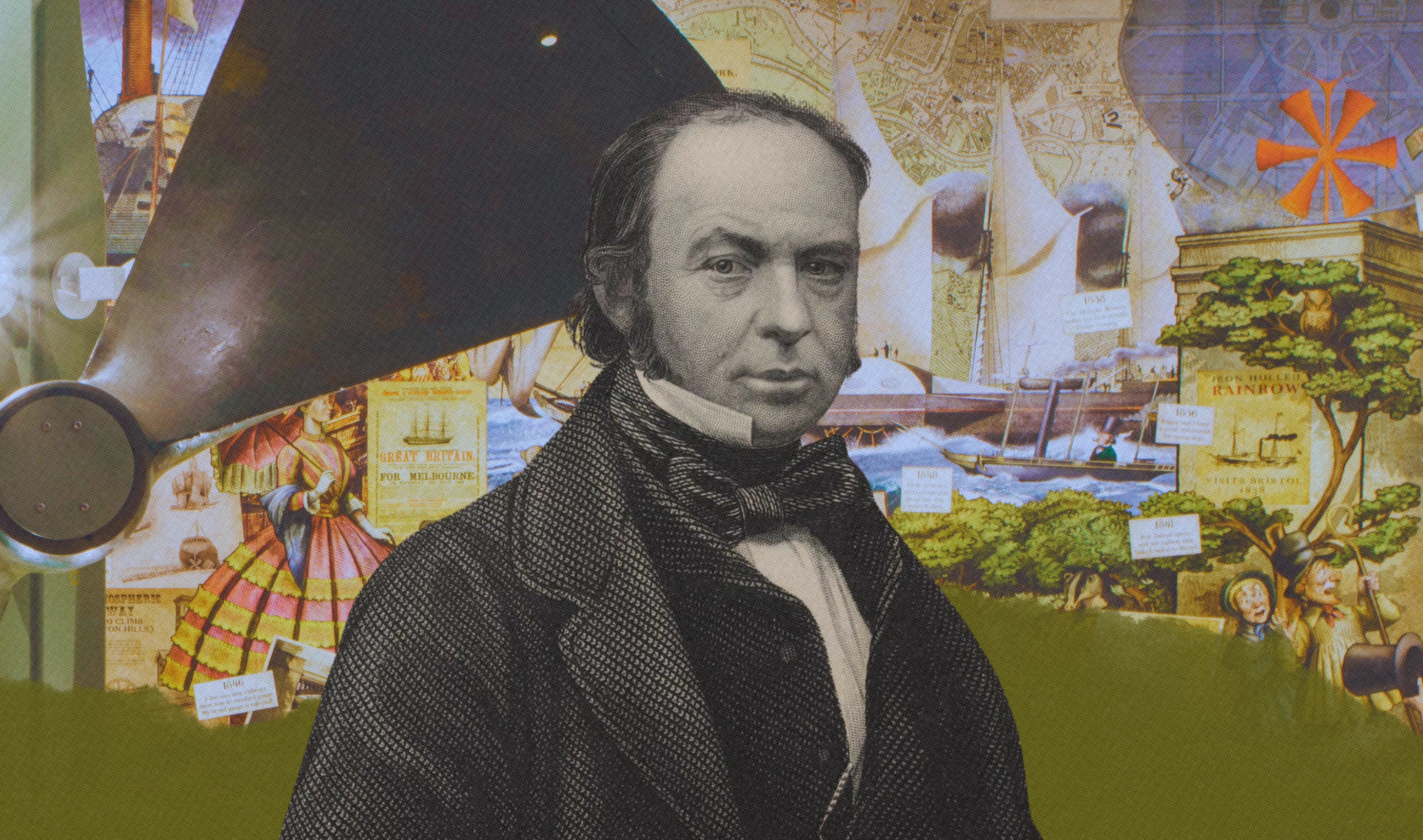 Brunel in front of a Brunel Collage 