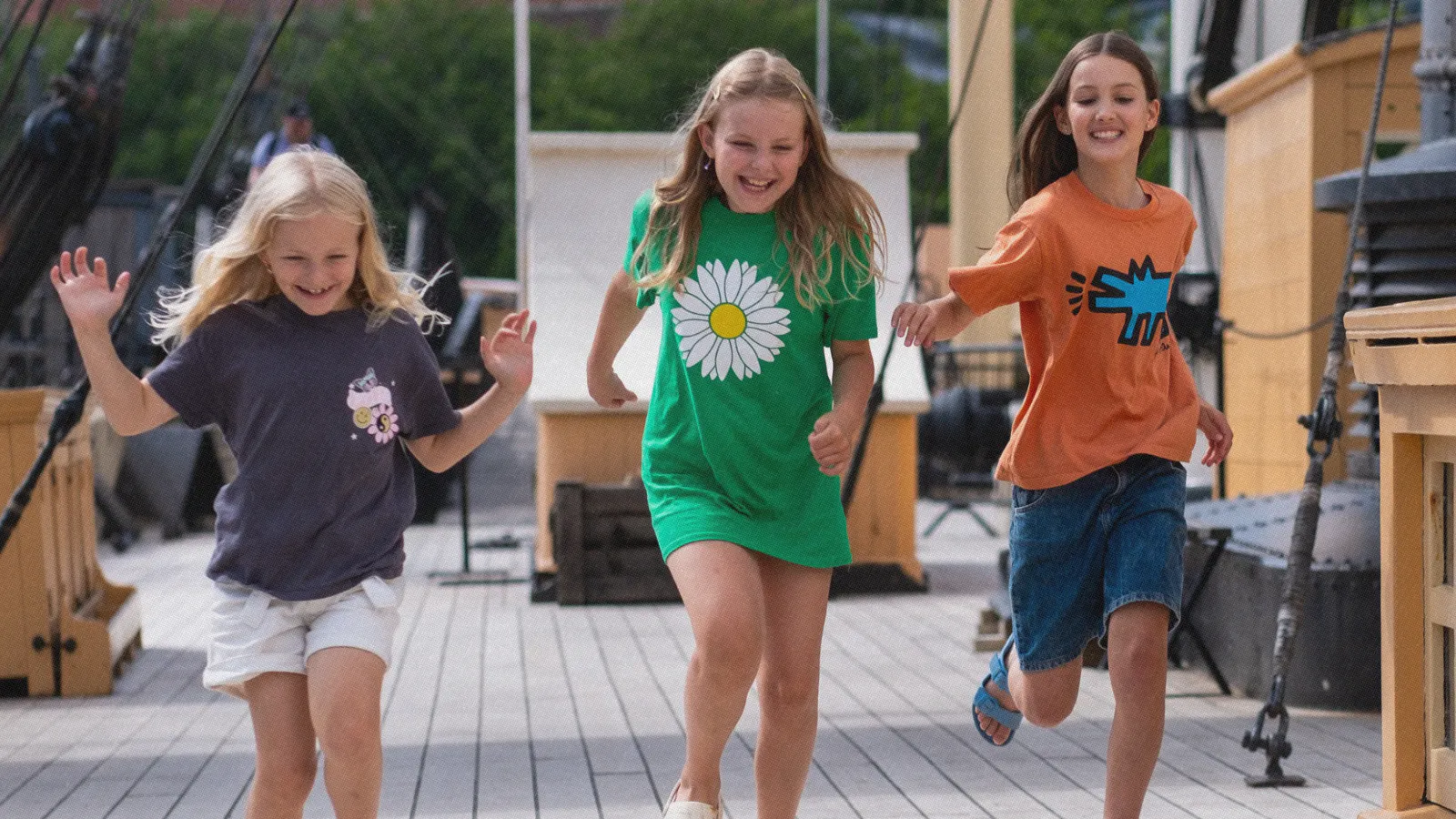 Children running along the weather deck of the SS Great Britain at Bristol Dockyards