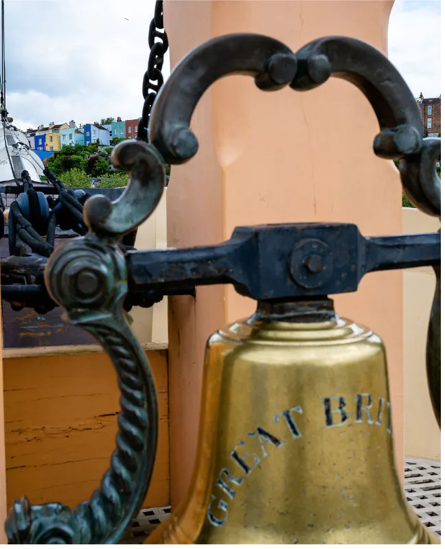 Ship's bell on the weather deck of the SS Great Britain at Bristol Dockyards