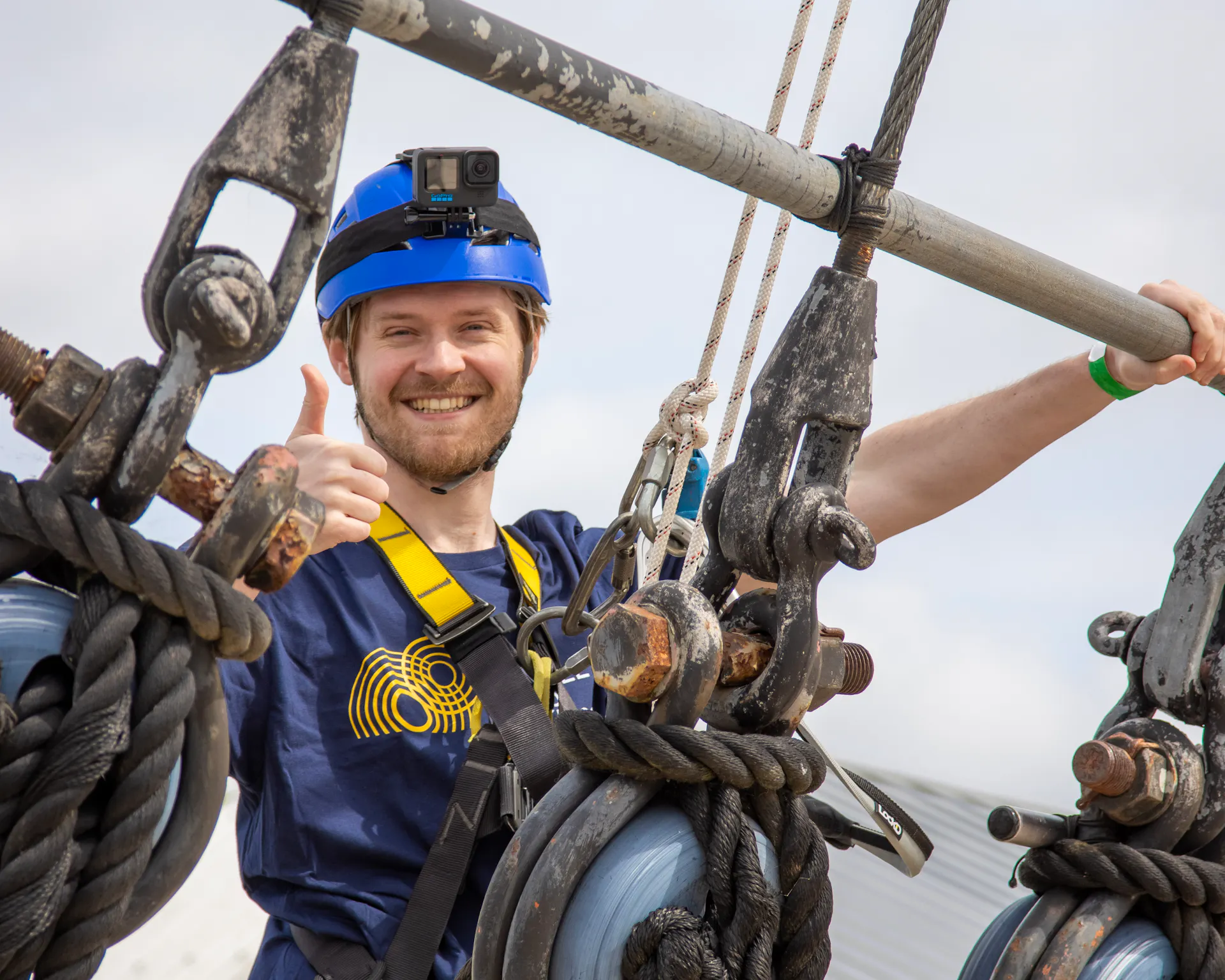 Someone climbing the ship's rigging in 'Go aloft'