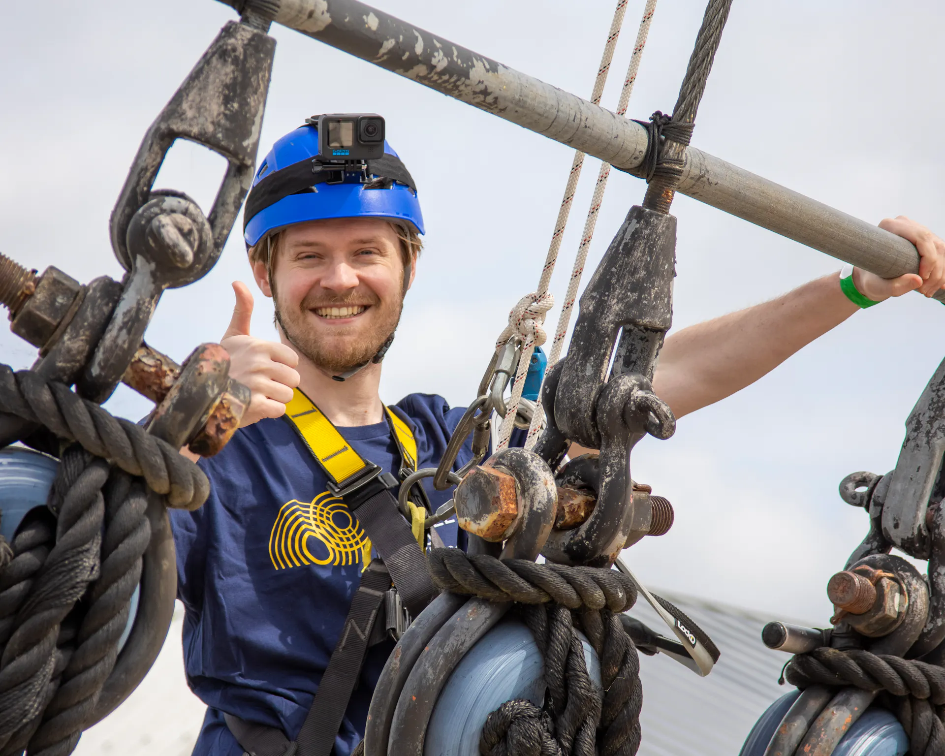 Someone climbing the ship's rigging in 'Go aloft'