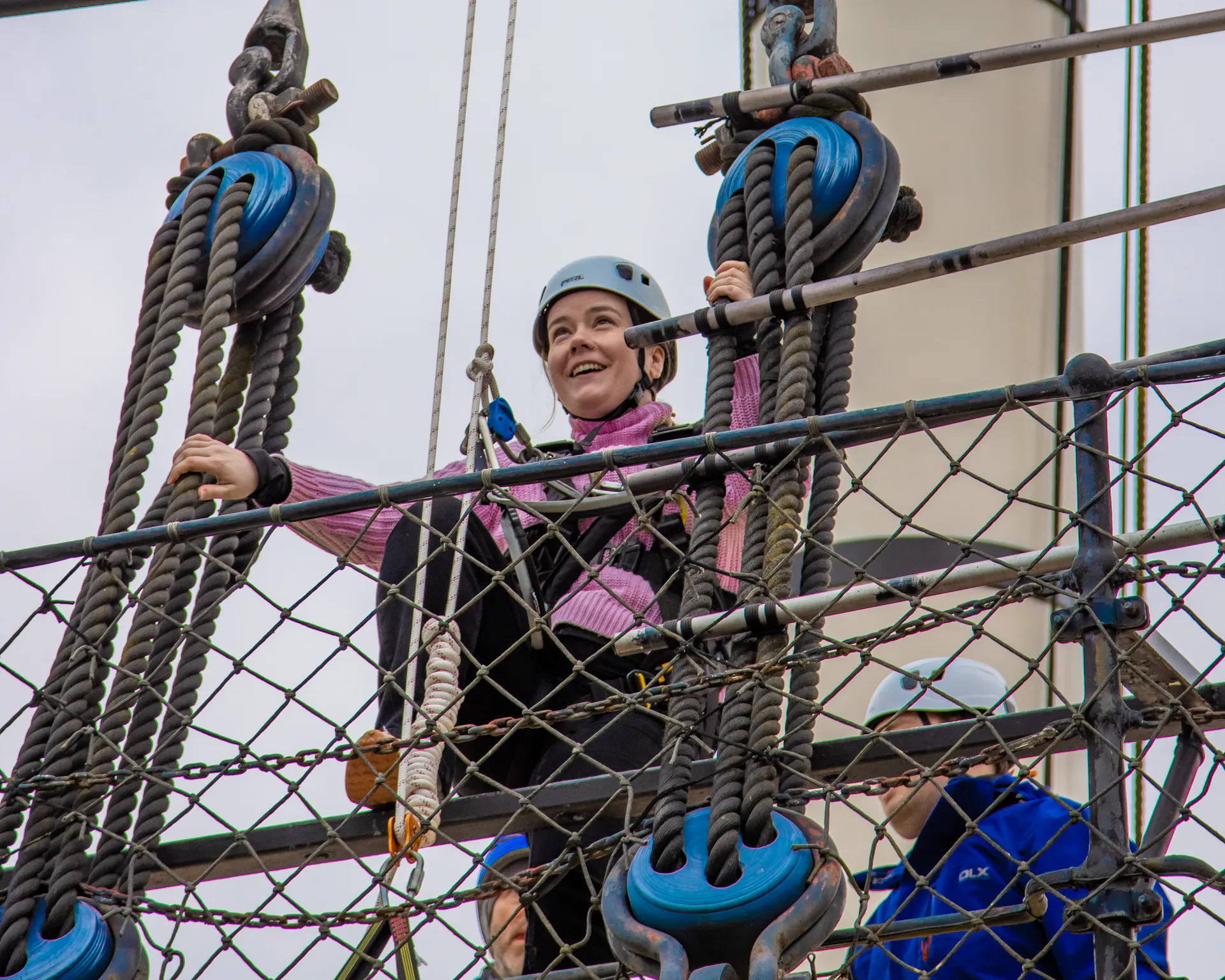 Someone climbing the ship's rigging in 'Go aloft'
