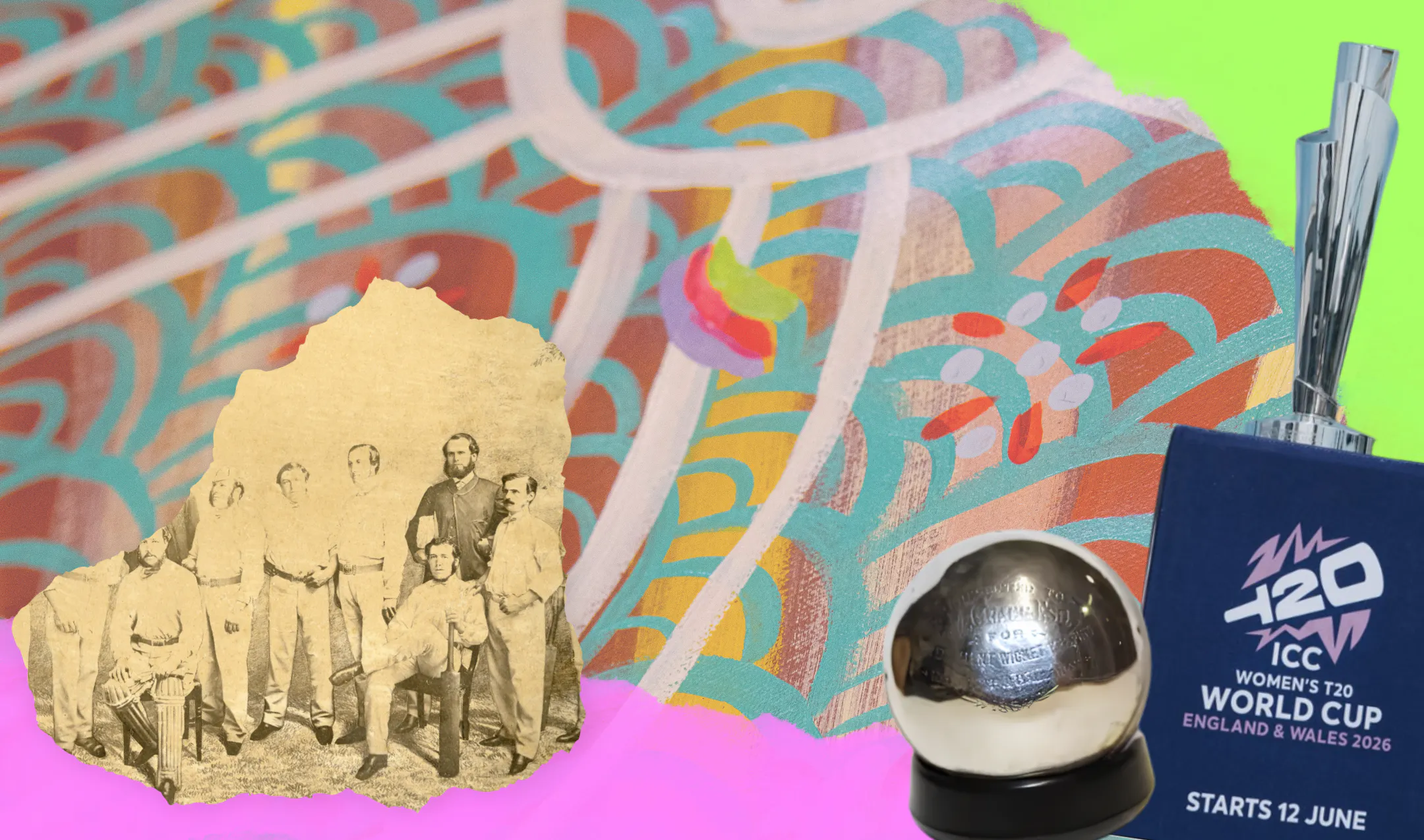 A collage of archive and contemporary materials relating to the SS Great Britain's longstanding association to cricket.