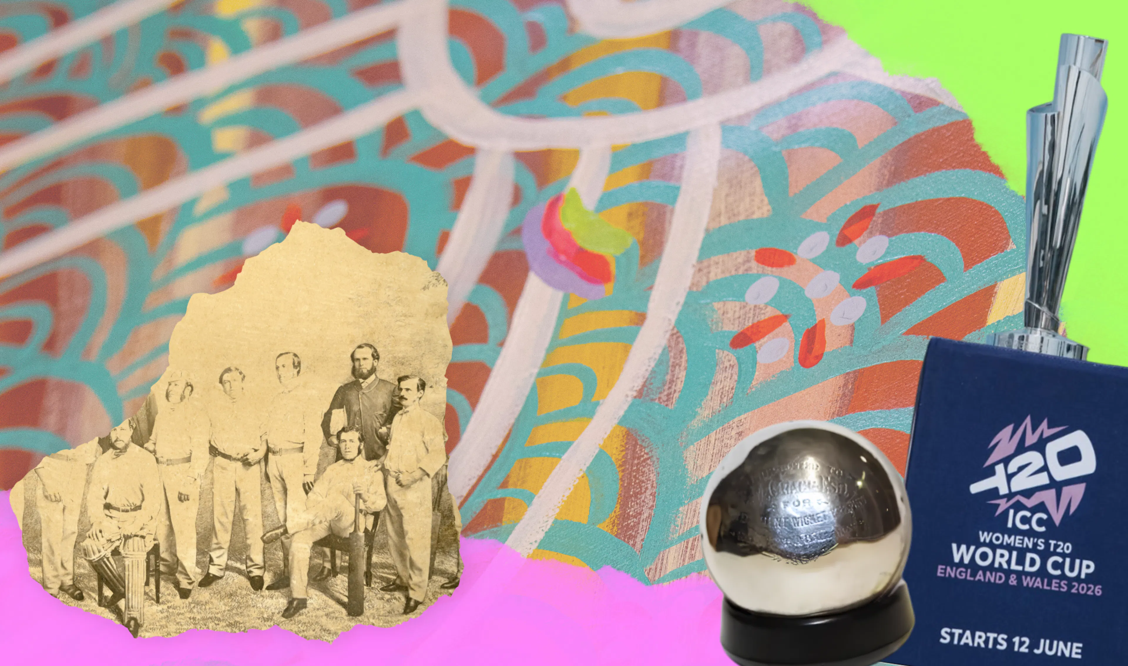 A collage of archive and contemporary materials relating to the SS Great Britain's longstanding association to cricket.