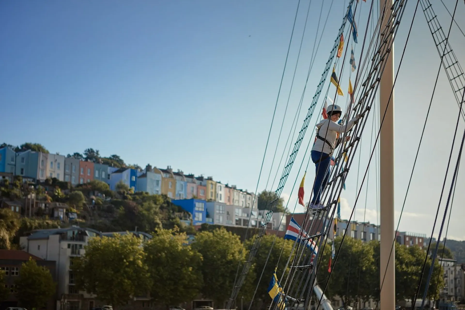 Someone climbing the rigging of the SS Great Britain 