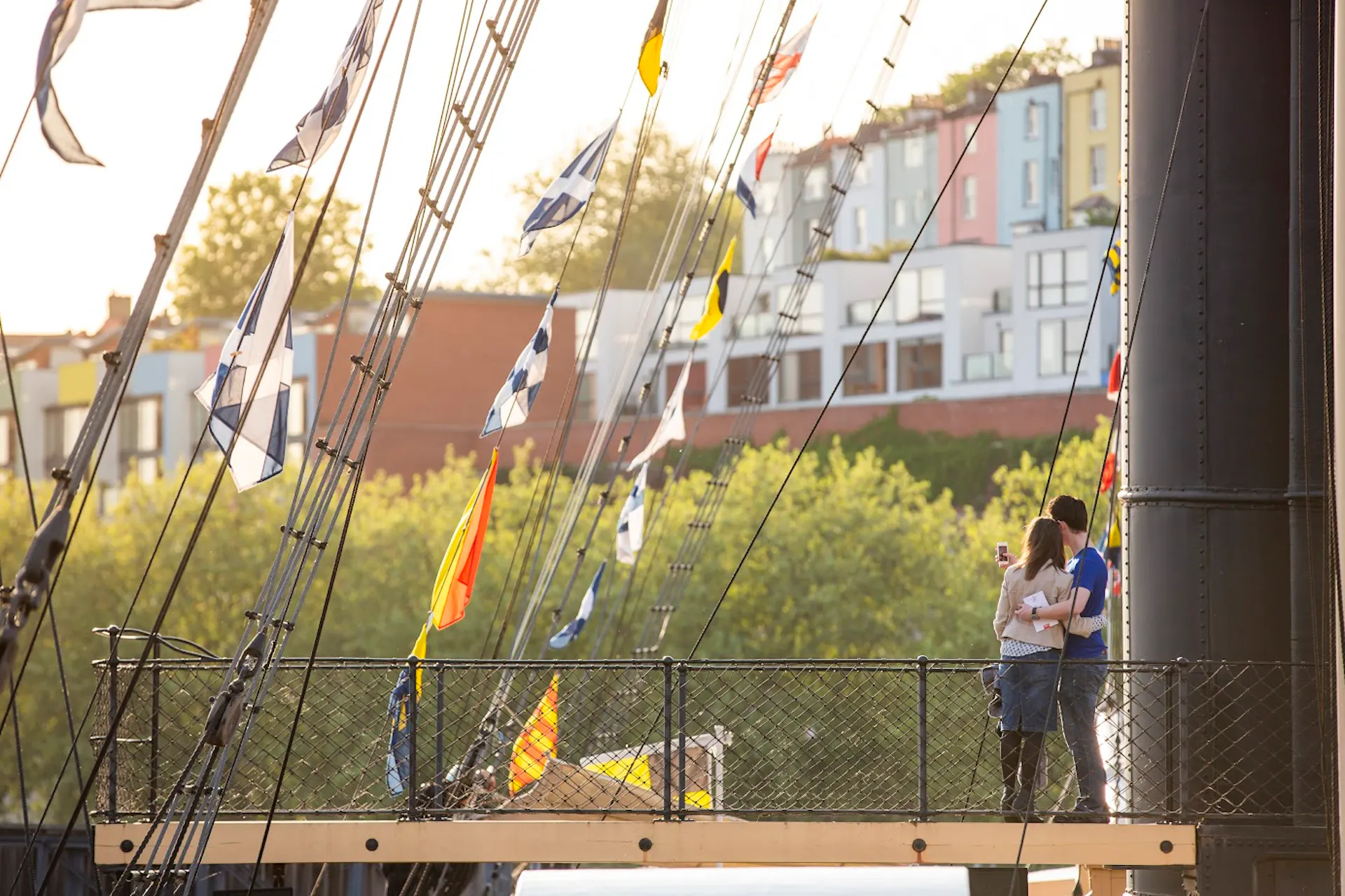 A Couple enjoying the Weather Deck over Summer at Bristol Dockyards