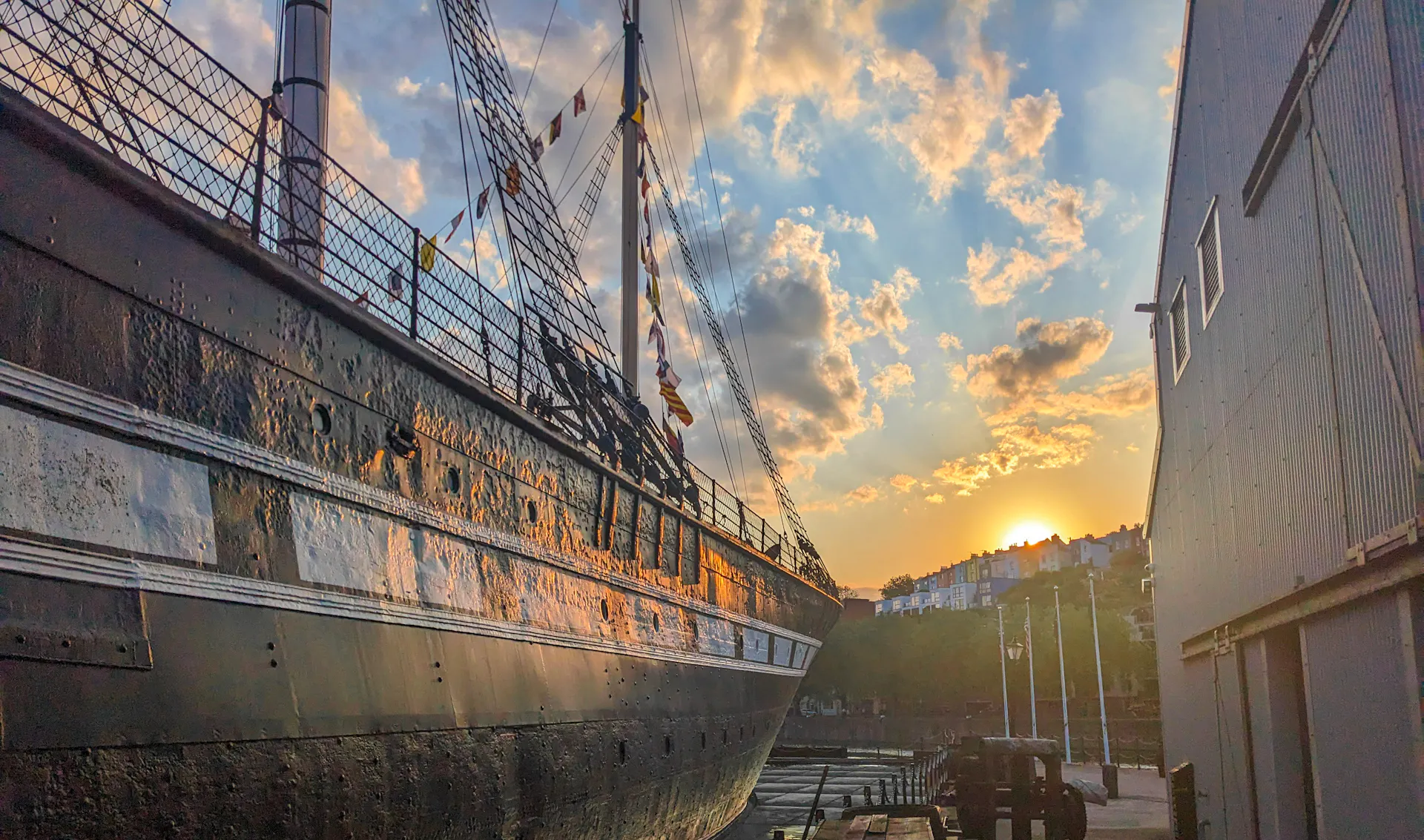 A shot of the SS Great Britain at sunset