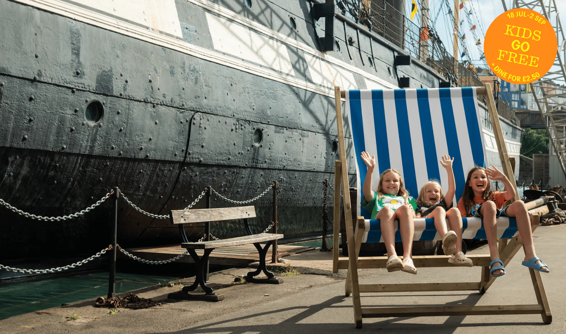 Kids having fun in summer at Bristol Dockyards