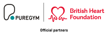 PureGym, British Heart Foundation Official Partners logo.