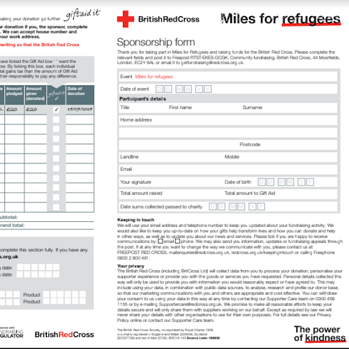 Snapshot for the Miles for Refugees sponsorship form