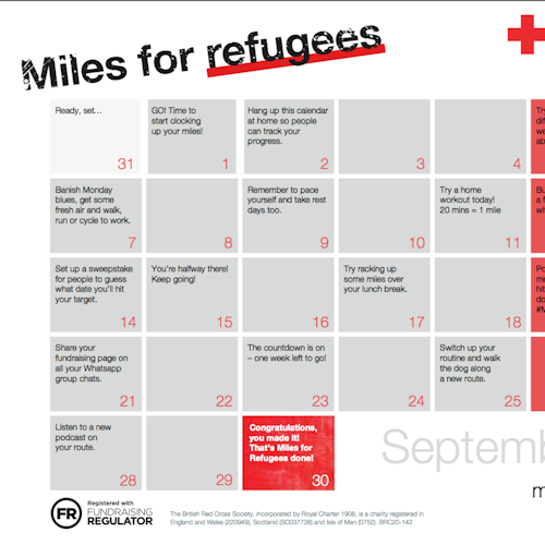 Snapshot of the Miles for Refugees training calendar