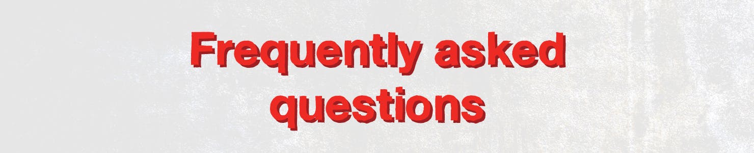 Red text on grey background saying frequently asked questions