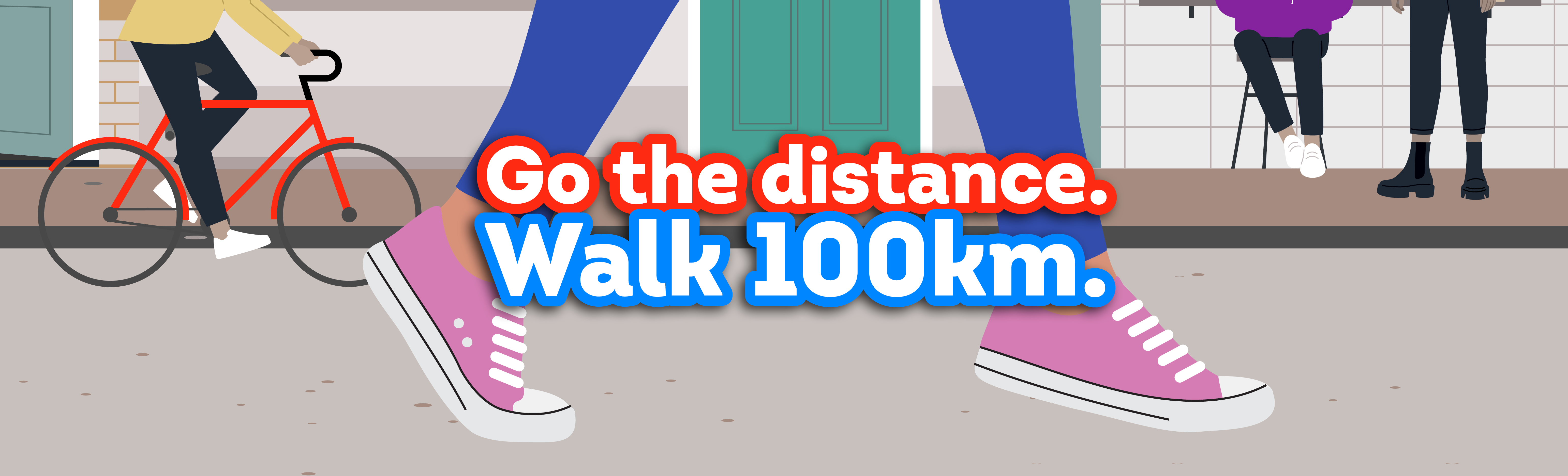 The Big 100 banner with 'Go the distance, walk 100km' over the top