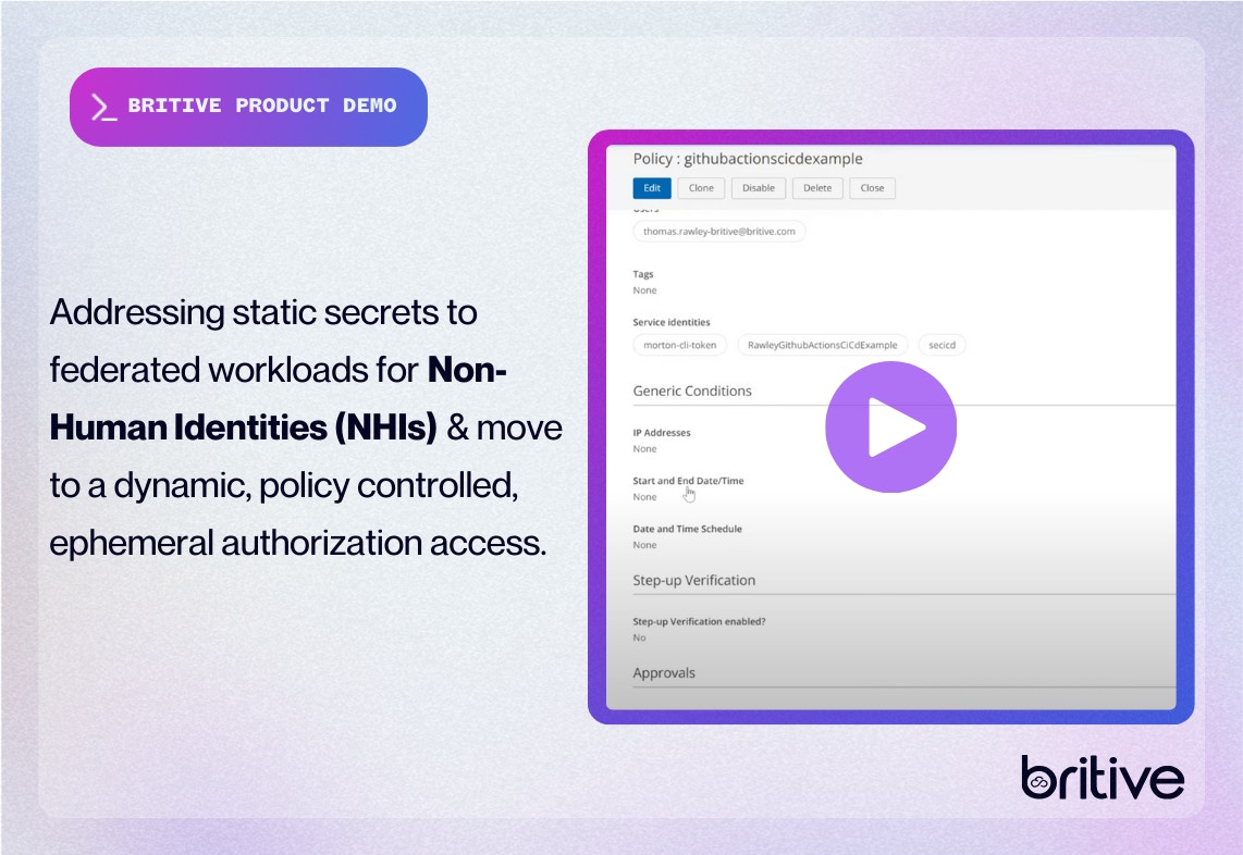 Britive Product Demo_Non-Human Identities (NHIs) for example, GitHub
