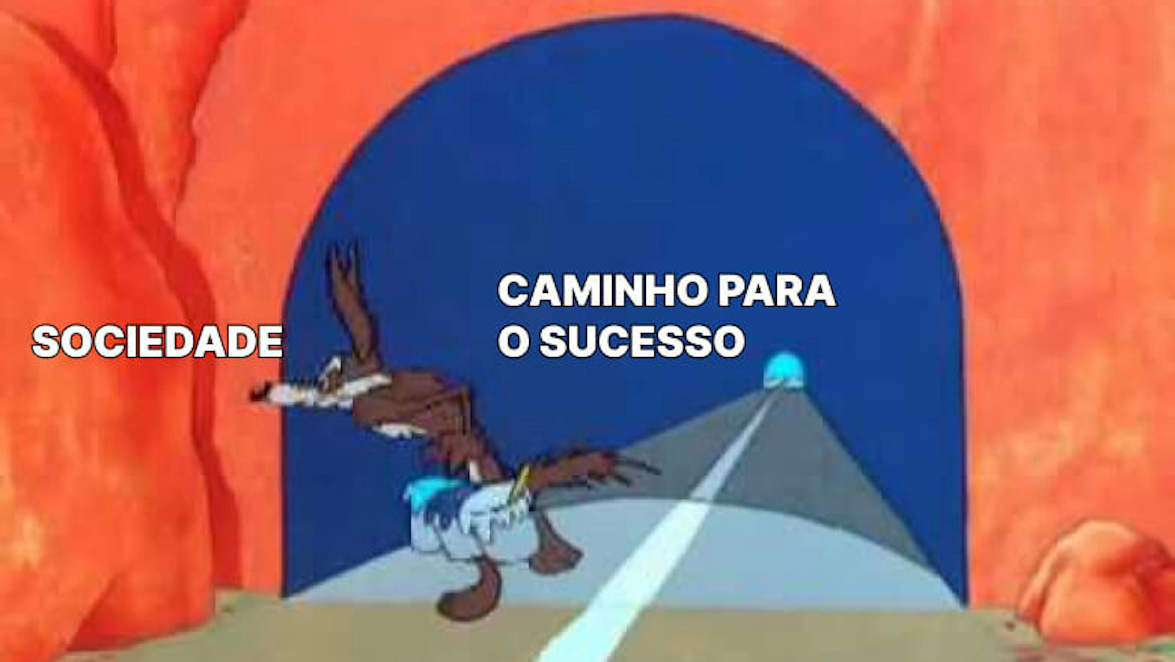 Cena de Looney Tunes onde o coyote pinta um túnel numa pedra