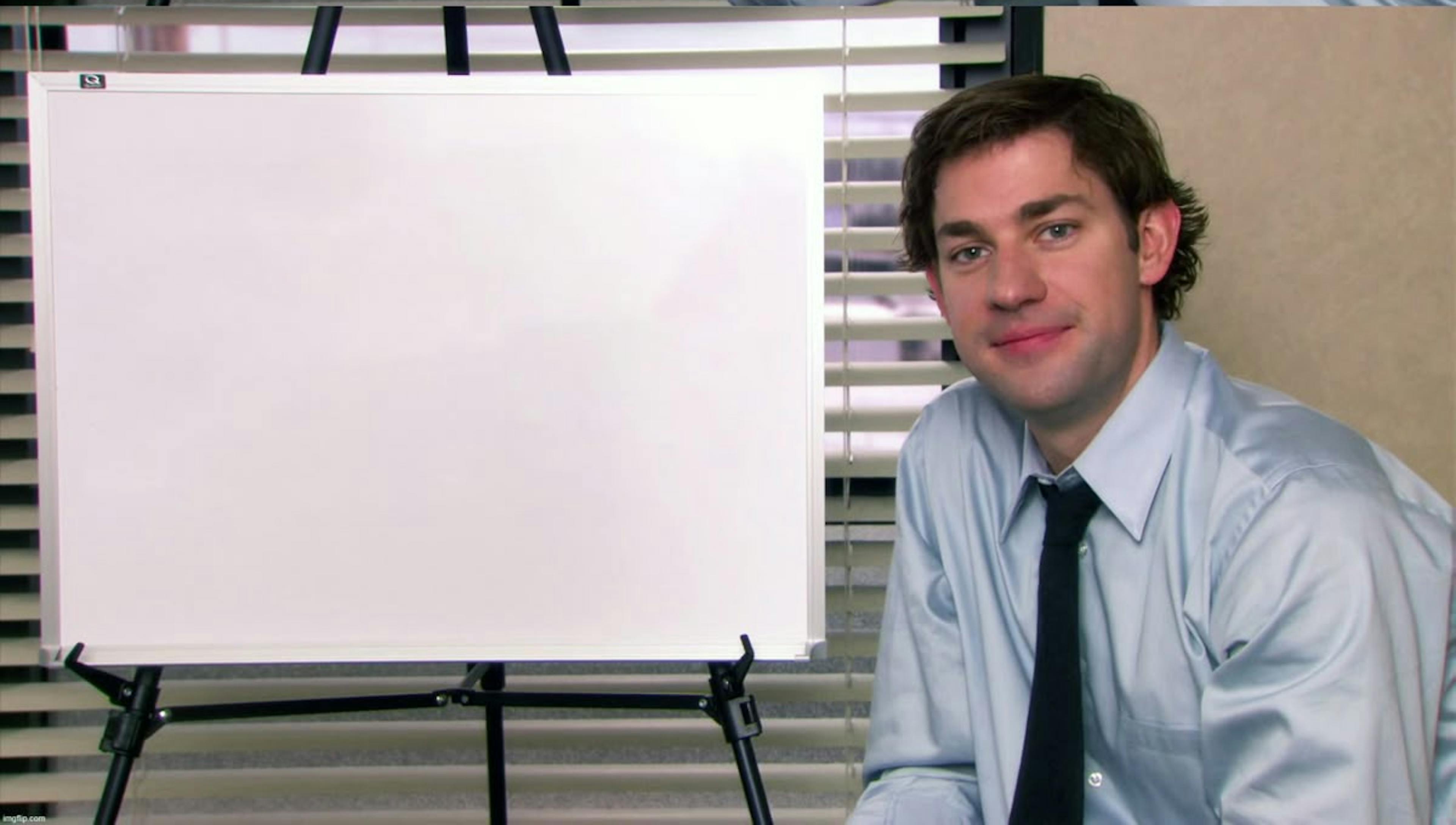 Meme do Jim do The Office do lado de um quadro em branco