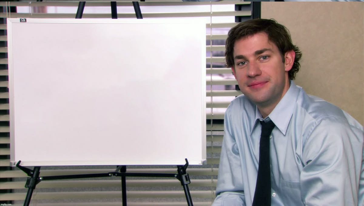 Meme do Jim do The Office do lado de um quadro em branco