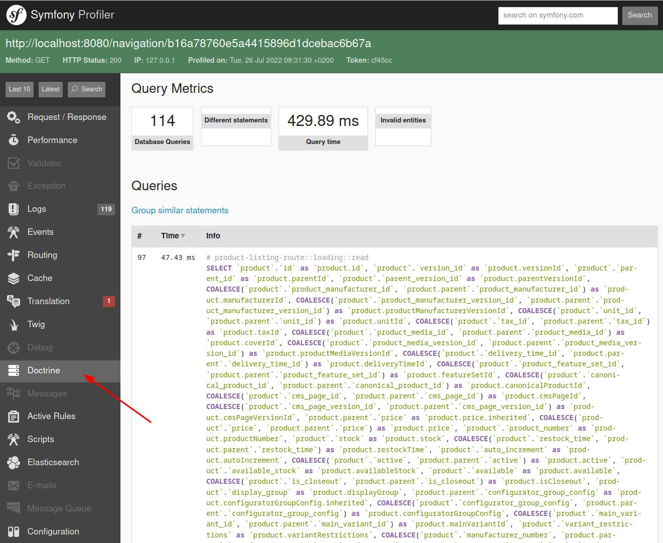 Symfony Profiler Doctrine Overview