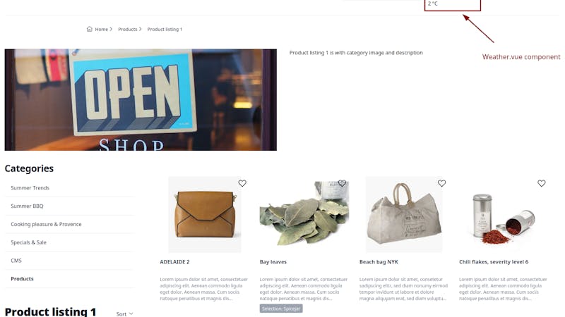 Weather Component Example inside Shopware Frontends