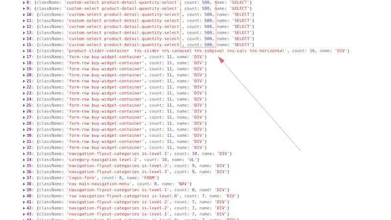 JavaScript how to find DOM elements with a lot of childs?