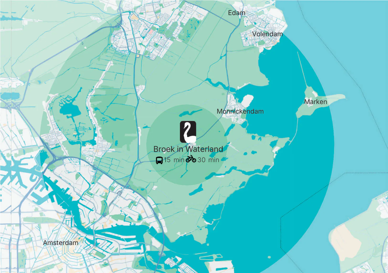 Kaart reizen van naar Broek in Waterland