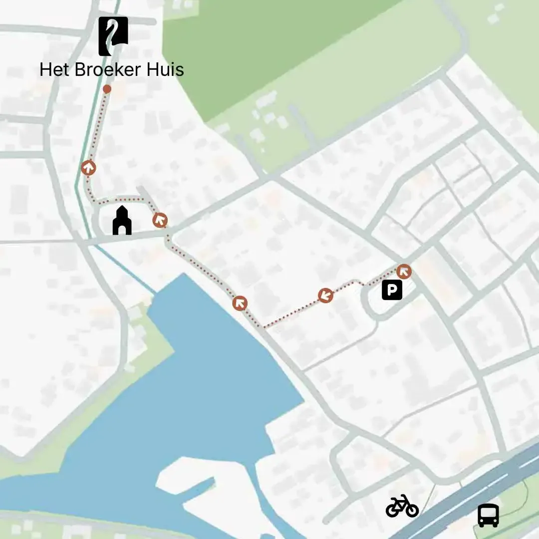 Een wandelkaartje met een route van parkeerplaats nieuwland in broek in waterland naar het broeker huis