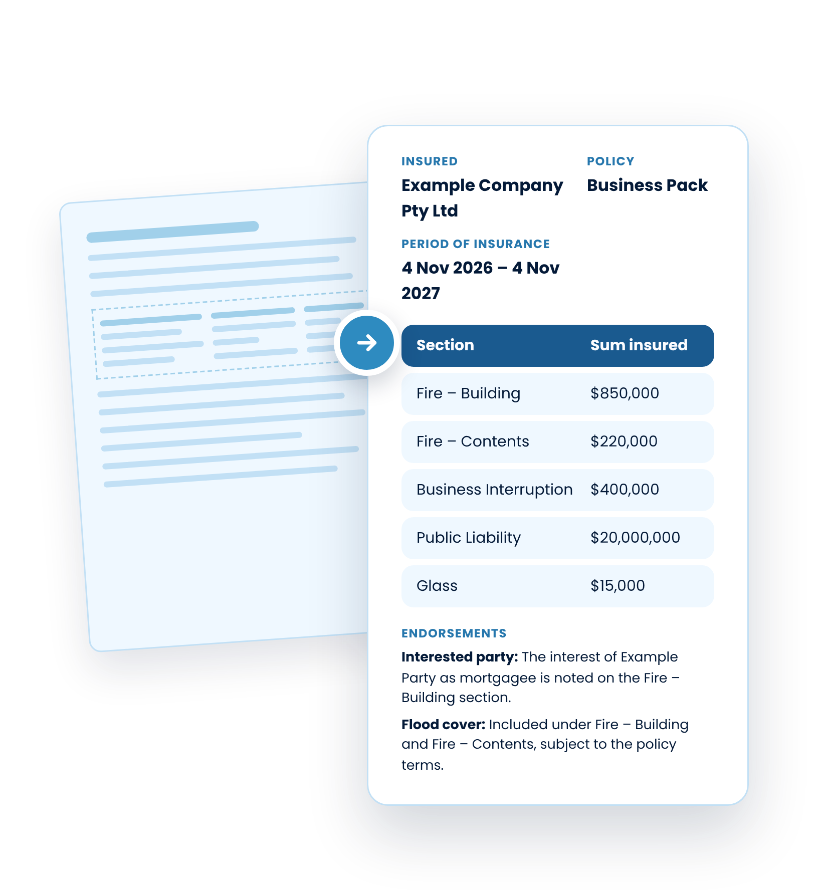 An insurer PDF schedule converted into a clean, branded schedule table